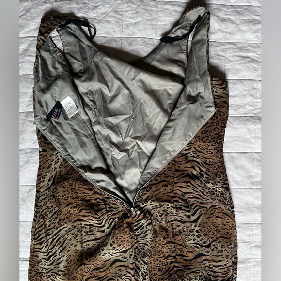 Vintage Tiger Leopard/Cheetah Print Crinkle Midi Dress Mobwife Maximalist -Large - Picture 3 of 11